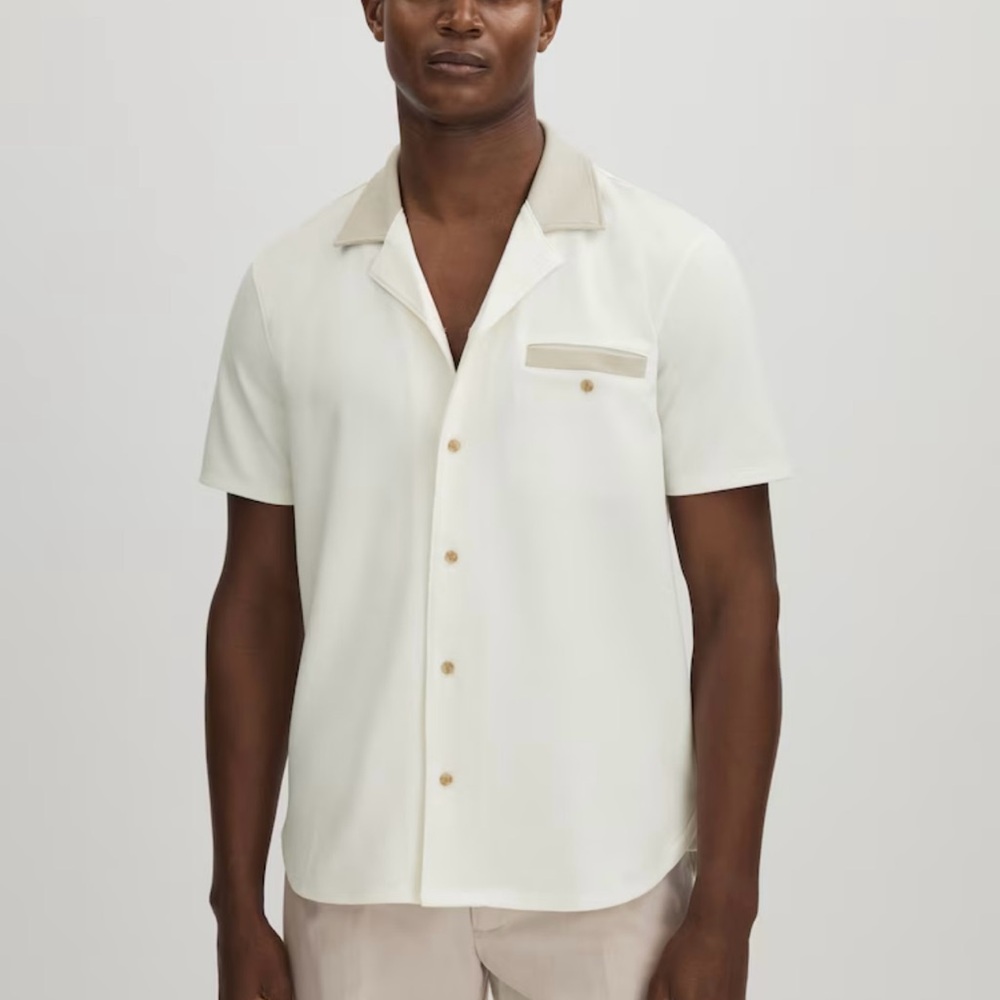 ROAN WHITE PAIGE KNITTED PIQUE CUBAN
COLLAR SHIRT